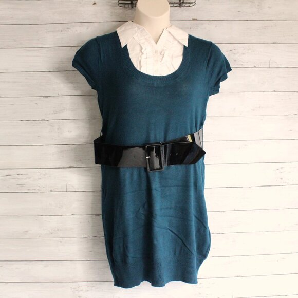 Derek Heart Vintage Tunic Sweater Plus Size 3X Short Sleeve Belted - Picture 2 of 6